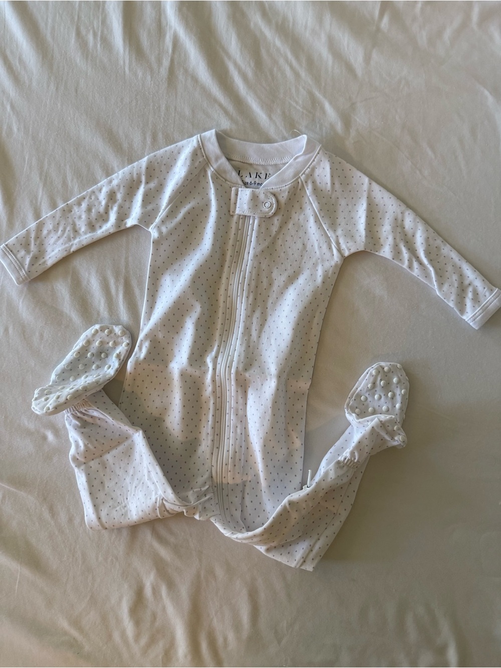 LAKE Baby Footed One-Piece Sleepwear in Light Ivory with Tiny Dots